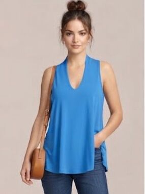Sympli Bright Blue Deep V neck Trapeze Tank Top Blouse size 3X